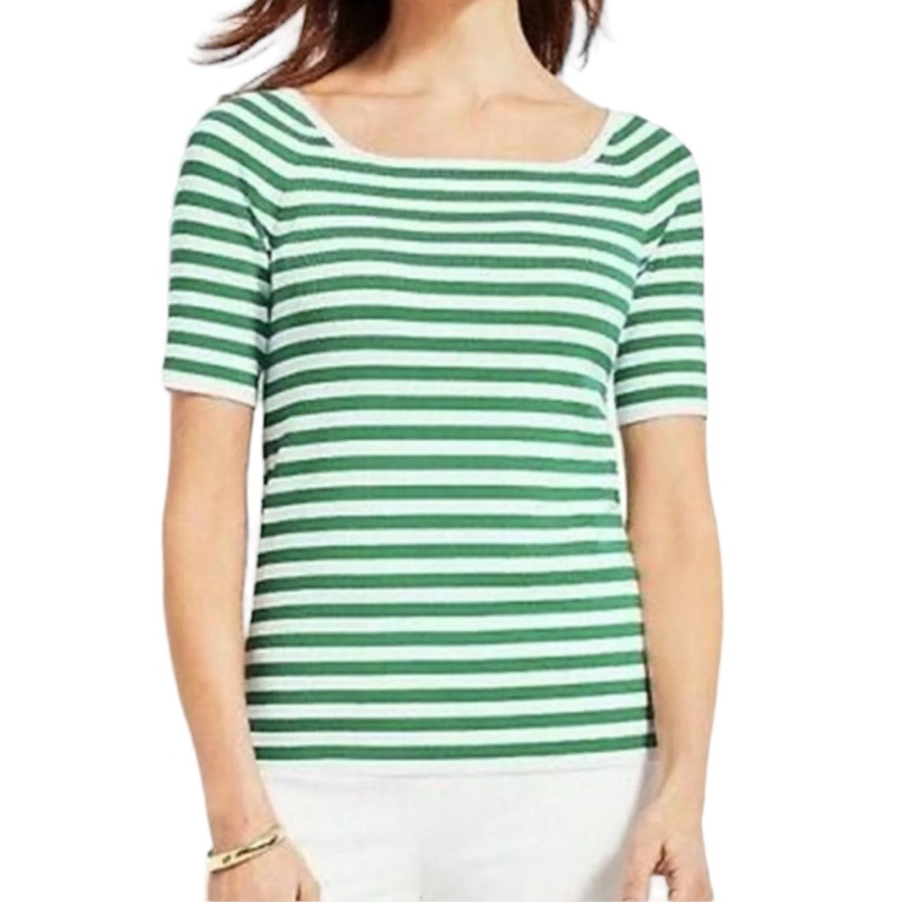 Talbots Clover Green and White Stripes Lightweight Sweater (H)